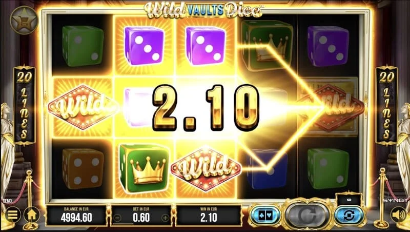 Wild Vaults Dice - glavni zaslon z koluti in sefom